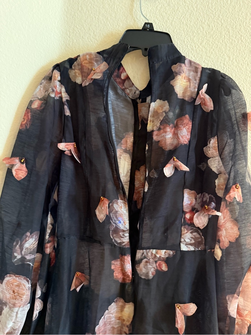 Sunfere Black Sophie 3D Floral Print Long Sleeve Midi Dress - NO BELT - Picture 8 of 11